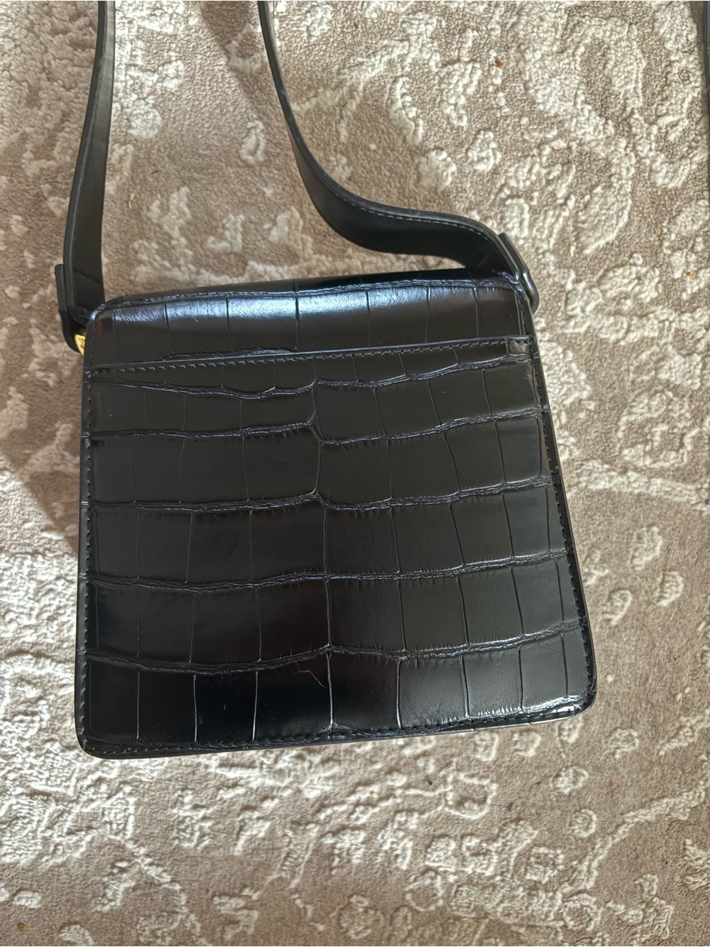 JW PEI Fae Black Croc-Embossed Mini Crossbody with Gold Accents and two handles - Picture 3 of 7
